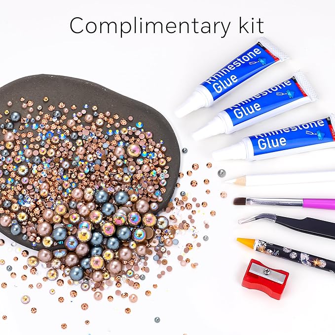 60g Coffee Flatback Rhinestones Half Pearls for Crafting, Mixed Size 3mm-10mm Resin Rhinestones for Bedazzling, Small Pearls for DIY Tumblers Mugs Nail Art Shoes Clothes with Glue