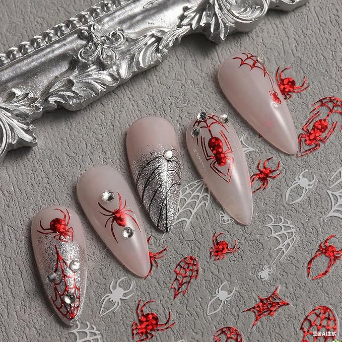 6Pcs Halloween Nail Stickers Spider Web Nail Decals DIY Self Adhesive Cobweb Nail Design Halloween Nail Decoration Supplies Holiday Manicure Accessories for Women Girls Supplies