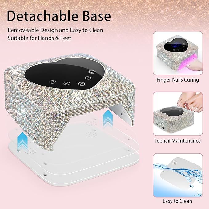 UV LED Nail Lamp Dryers 72W Rechargeable Cordless UV Light for Gel Nails,Sparkling Diamond Fast Curing Gel Polish Lamp with 5 Timer & Nail Kit,Auto Sensor,Manicure Art Drying Tools for Home Salon