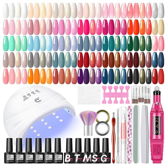 COSCELIA Gel Nail Polish Kit with U V light and Drill Starter Kit 35 Colors Gel Nail Polish with 5pcs Top Base Coat Nail Art All Seasons Professional Gel Manicure Kit DIY at Home Gifts for Women