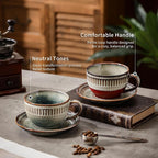 10Oz ceramic coffee cup and saucer sets, elegant striped pattern, unique kiln - Image 4