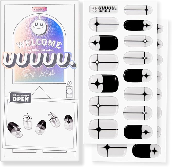 UUUUU. Semi Cured Gel Nail Strips (Spring Collection) - 100% Real Gel, Long-Lasting & Easy to Apply & Remove, works any UV/LED Lamps - Spring 2025, Nail inspo,Nail Art Stickers (UGN123 Stileto)