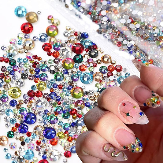 1140Pcs Colorful Rhinestones Nail Charms,3D Sparkling Flat Back Nail Rhinestones Mini Nail Gems for Acrylic Crystals Half Rounded Nail Diamonds Bling Nail Jewelry Accessories DIY Glitter for Crafts