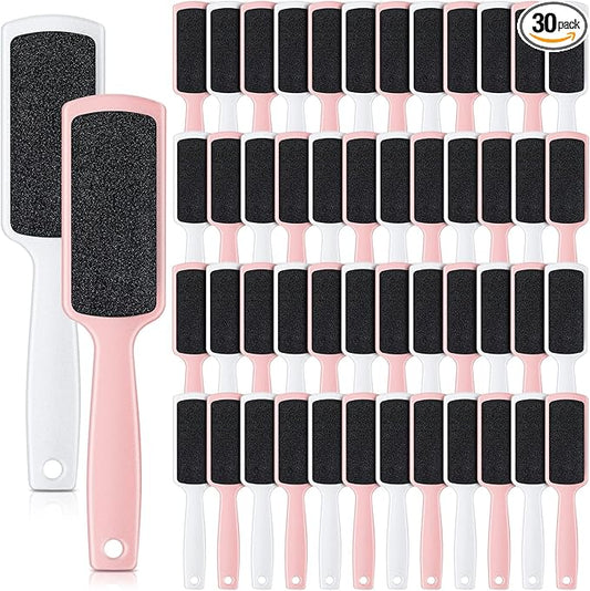 30 Pcs Foot File Dead Skin Foot Scrubber Remover Pedicure Double Sided Callus Heel Foot Scraper Professional Foot Exfoliator Feet Rasp for Smoothing Hard Rough Skin Kit, Pink, White, 7.87 x 1.77 Inch