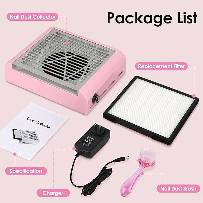 Nail Vacuum Dust Collector for Nails Pink Nail Dust Collector Vacuum, Nail Duster Collector Fan for Nails Dust Collector Acrylic Nails with a Brush for Manicure Salon