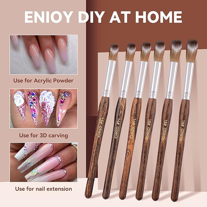 100% Kolinsky Acrylic Brush Size 22 - Wood Handle for Nail Application, Extension - Professional Manicure Salon and DIY at Home Tool (#22)