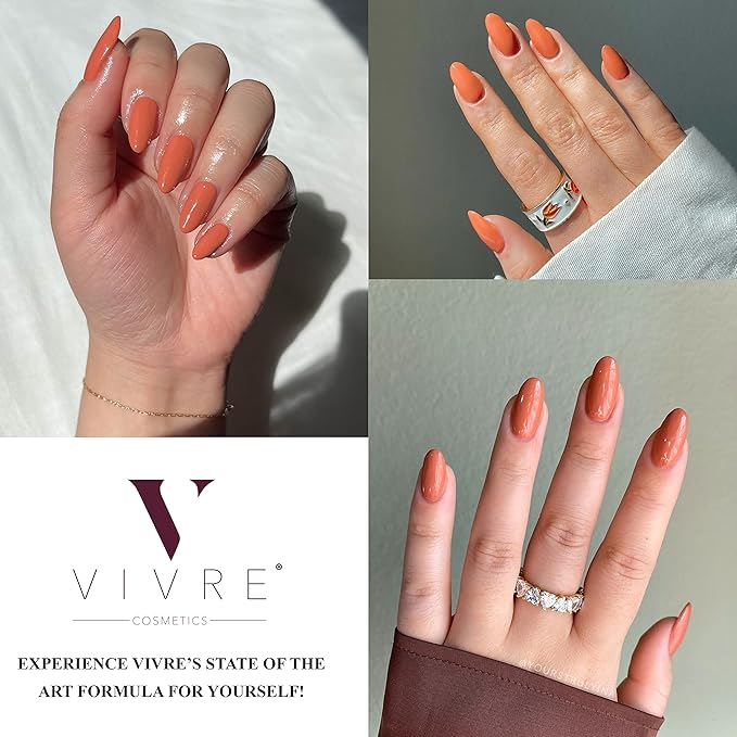 VIVRE Cosmetics Quick Dry Shiny Halal Nail Polish - Vegan, Non Toxic, Long Lasting, Breathable & Water Permeable - Orange You Late?