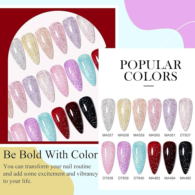 MEET ACROSS 12PCS Gel Nail Polish Set, 12 Colors Gel Nail Kit Art Design Soak Off UV LED,Nail Art Design Gifts for Women (SET-9, 12PCS)
