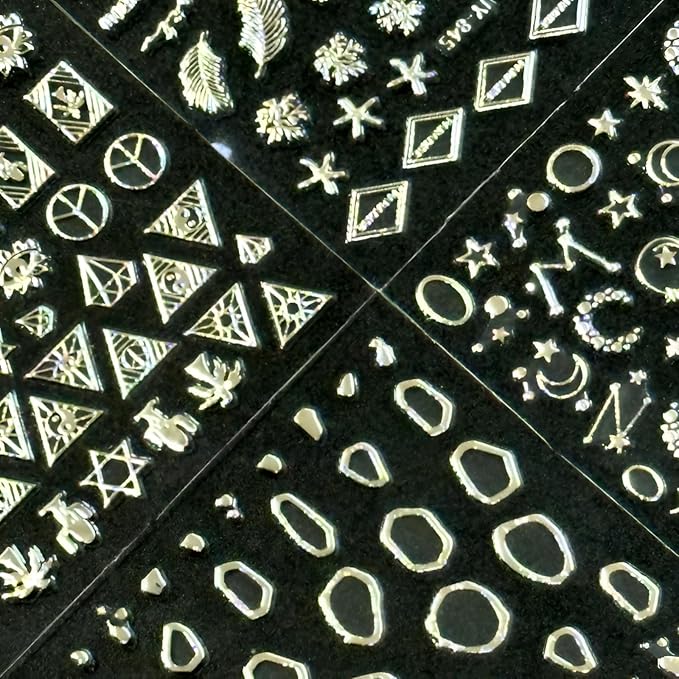 30 Sheets Silver Nail Art Stickers 3D Self-Adhesive Line Nail Decals Silver Star Nail Stickers Moon Heart Nail Supplies Nail Art Design for DIY Acrylic Nails Decoration Accessories for Women