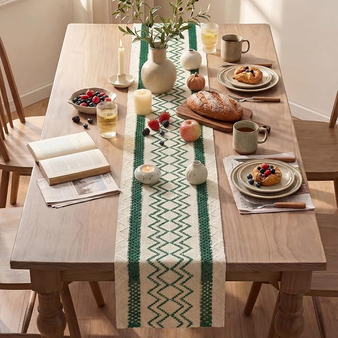 Artoid Mode Forest Green Stripe Diamond Woven Table Runner 12x120 Inch | - Image 4