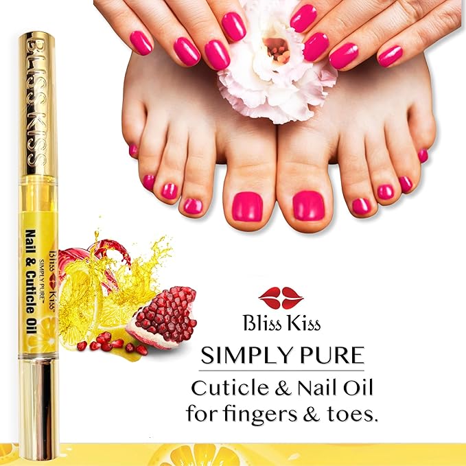 Bliss Kiss | Crisp Fragrance 4 Nail Oil Cuticle Pens w/Vitamin E & Jojoba⏤Nail Strengthener Nail Growth Treatment for Brittle Peeling Breaking Thin Nails