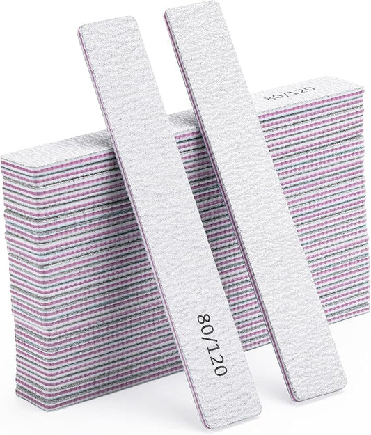25 Pcs Nail Files for Acrylic Nails 80/120 Grit Double Sides Emery Boards Fingernail Files, Professional Manicure Tools for Home Salon