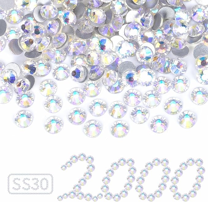 2000PCS Moonlight Rhinestones Bulk, Flat Back Crystal Glass Stone Round Gems,SS30, 6.4-6.6mm