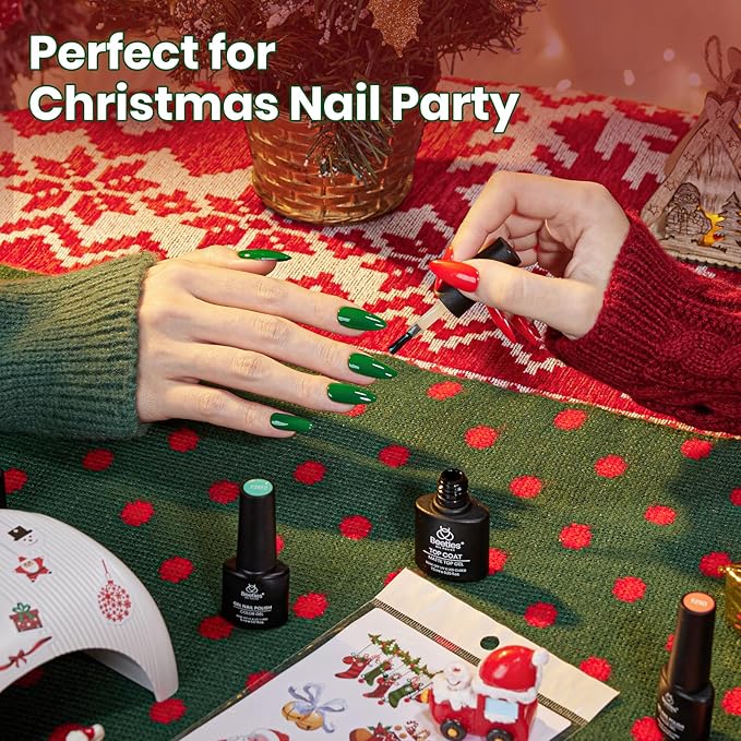 Beetles Christmas Gel Nail Polish Kit 66 Pcs with U V Light - 35 Color Gel Nail Kit Gifts for Teens Girls Women Soak Off Emotional Spectrum Red Winter Manicure Nails Decoration Tool Home DIY Set
