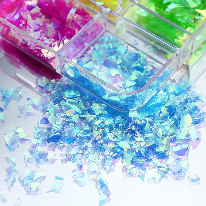 Holographic Iridescent Glitter Nail Art Sequins, 3D Irregular Ultra Thin Nail Art Sparkly Flake Designs, Shiny Colorful Nail Glitter Confetti Acrylic Supplies for Women Girls Manicure Tips Decorations