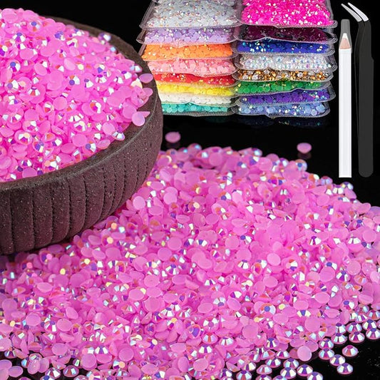 6000pcs 4mm Resin Rhinestones Bulk, Pink AB Flatback Round Jelly Rhinestones Bedazzling Non Hotfix Crystal Gems Large Quantity Wholesale for DIY Crafts Clothes Bottles Tumblers Face Makeup Manicure