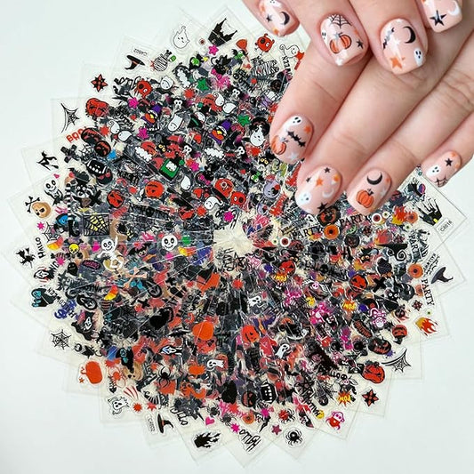 30 Sheets Halloween Nail Stickers 3D Self Adhesive Halloween Nail Decals Ghost Spider Nail Art Stickers Pumpkin Bat Nail Design Nail Art Supplies for Acrylic Nails Decorations for Women