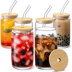 Glass Cups with Bamboo Lids and Glass Straw by VITEVER