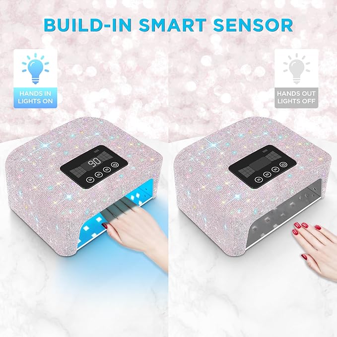 Aedavey Cordless UV Nail Lamp, Rechargeable UV Light for Gel Nails, LED Nail Lamp with 4 Timer Modes, Gel Nail UV Light Decorate with Sparkling Nail Rhinestones (Sparkly White)