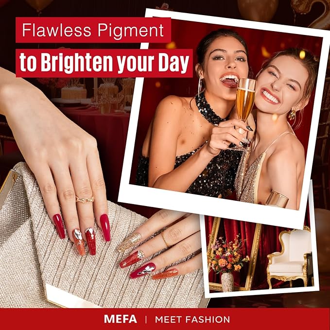 MEFA Red Gel Nail Polish Set, 6 Colors Christmas Gel Polish Kit Popular Burgundy Glitter Nail Polish Soak Off Rose Dark Red Shimmer DIY Home Salon Manicure Gifts for Women Girls 2025
