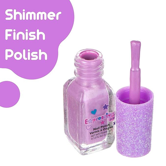 EXPRESSIONS 7pc Shimmer Nail Polish Set - Glitter Cap, Safe & Non-Toxic Nail Polish Kit for Girls & Teens
