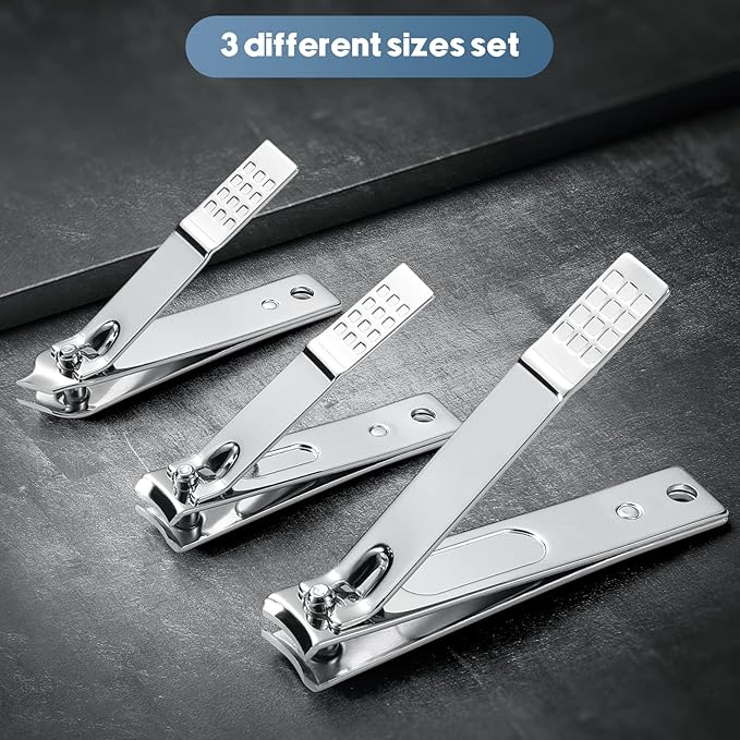 4PCS Professional Nail Clippers Set, Toenail Clippers & Fingernails & Nail File, Silver Nail Cutter, Sharpest Thick Toenail & Ingrown Nail Clipper Set, Best Travel or Home use for Men and Women