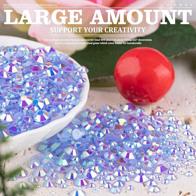 Resin Rhinestones Crafting, 2/3/4/5/6mm Flatback Jelly Rhinestones, 1 Box Sky Blue AB Non Hotfix Crystal Gems for Bedazzling Crafts Mugs Tumblers Clothes Makeup Nail