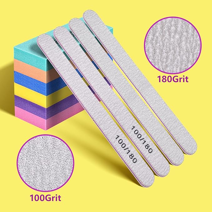 Nail Files and Buffers Set with 6PCS Rectangular Buffers and 6PCS White 100 180 Grit Files, Professional Nail Care Tools Kit for Women and Girls