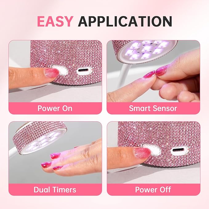 UV LED Nail Lamp, Mini UV Light for Gel Nails Polish, Rechargeable LED Flash Cure Nail Dryer, Quick Drying Goosenecks UV Nail Lamp for Home Nail Salon DIY Manicure, Pink Diamond