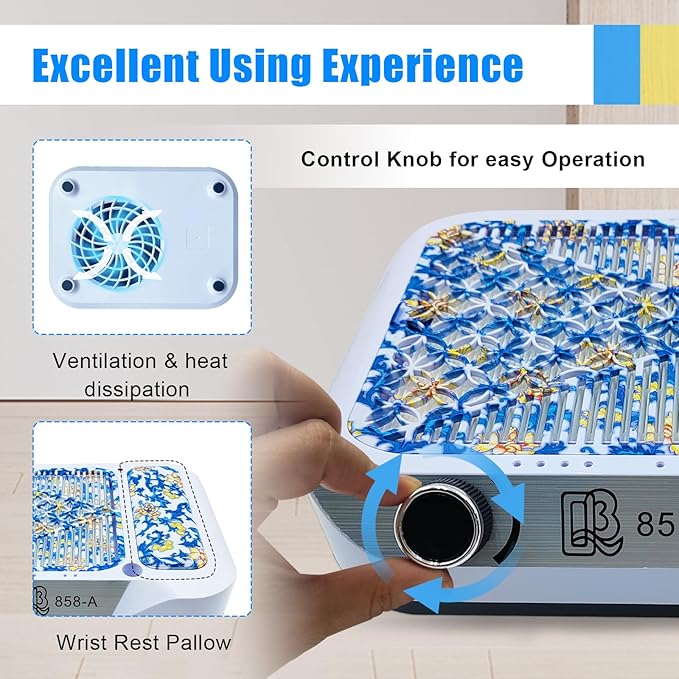 Nail Dust Collector,180W Power Suction, Dust Vacuum Fan Extractor with Reusable Filter for Nail Tech, Acrylic Gel Polish Manicure Pedicure Tool, Salon & Home,Blue
