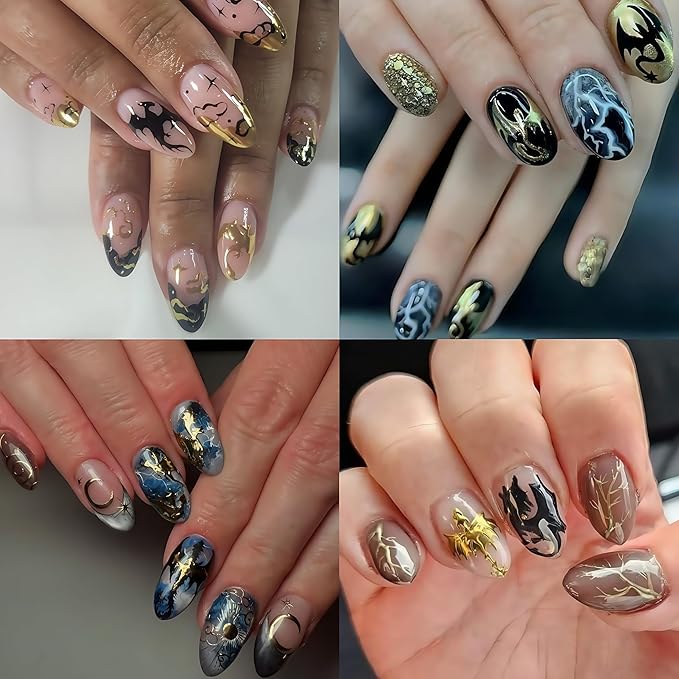 6Pcs Halloween Nail Art Stickers 3D Holographic Flying Dragon Nail Decals Self Adhesive Horror Bat Nail Stickers Gothic Bat Nail Supplies Halloween Holiday Decoration Nails Supply for Women DIY