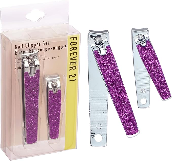 Nail Clippers Set - 2pc Purple Glitter Nail Clipper Value Pack, Big & Small Precision Nail Clippers Pack, Essential Manicure & Pedicure Tools
