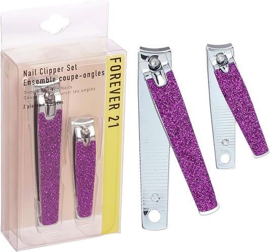 Nail Clippers Set - 2pc Purple Glitter Nail Clipper Value Pack, Big & Small Precision Nail Clippers Pack, Essential Manicure & Pedicure Tools