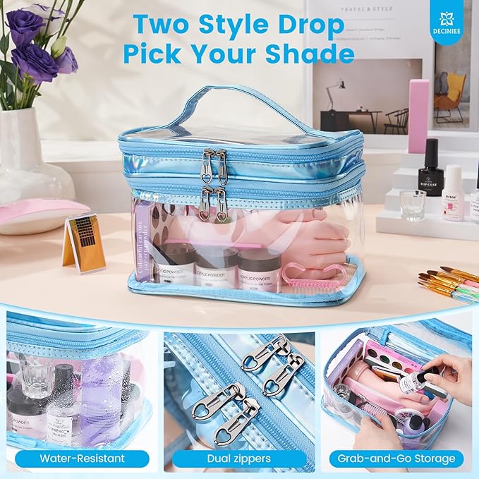 Nail Kit for Beginners with Everything: Professional Nail Acrylic Powder Liquid Set with Practice Hand Drill U V Light in Cosmetic Bag for Women Salon Home(Blue)