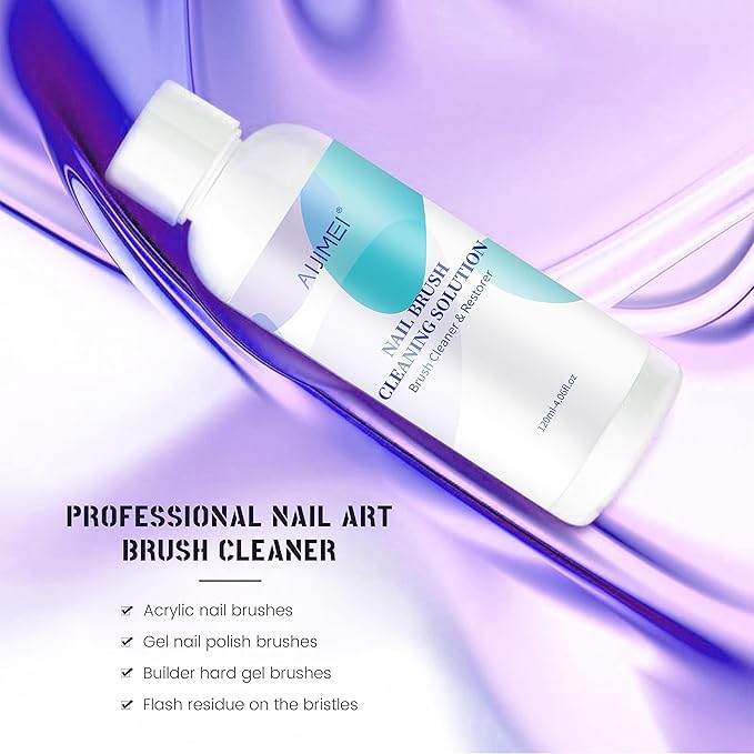 Nail Brush Cleaner Gel Restorer Solution Acrylic Nail Brush Cleaner Gel Quickly Clean for Acrylic Nail Brushes,Glitter Gel Nail polish Brushes,Builder Hard Gel Brush (120ML)