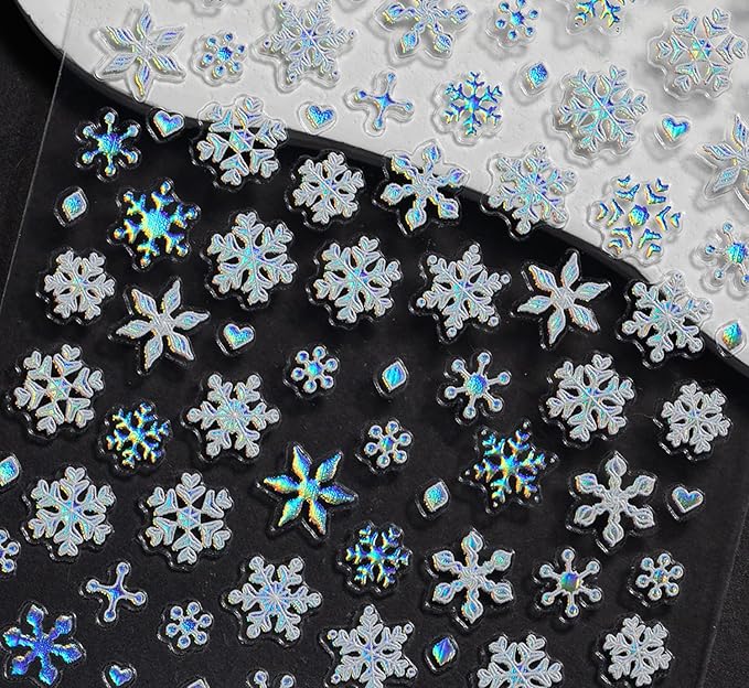 Snowflake Nail Stickers 5D Embossed Laser Christmas Snow Nail Art Stickers Self-Adhesive Pegatinas Uñas Xmas Snow Designs Holiday Winter Nail Decals Nail Art Supplies for Women Girls Acrylic Nails