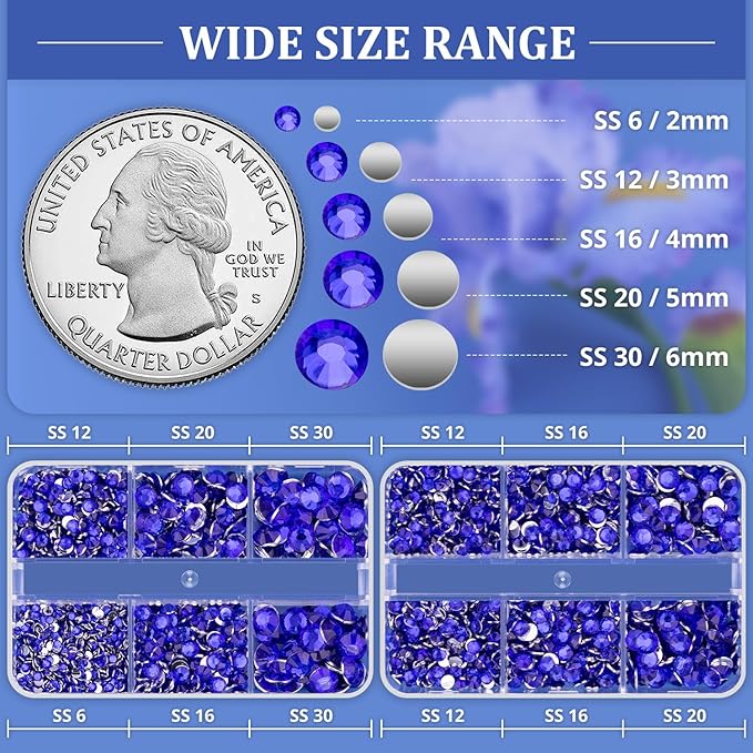 Resin Rhinestones for Crafting, 2 Boxeses Royal Blue Multi Sizes Flatback Bedazzling Crystals for Crafts Nail Art Deco, Non Hotfix Gems Charms for Tumbler Shoes Clothing Fabric Face Makeup