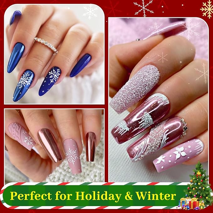 Christmas Red Green Chrome Nail Powder, DRMODE 6 Colors Gold Silver Mirror Metallic Effect Nail Chrome Powder, Blue Rose Gold Champagne Colored Chrome Powder for Nails Palette Pigment for Nail Art