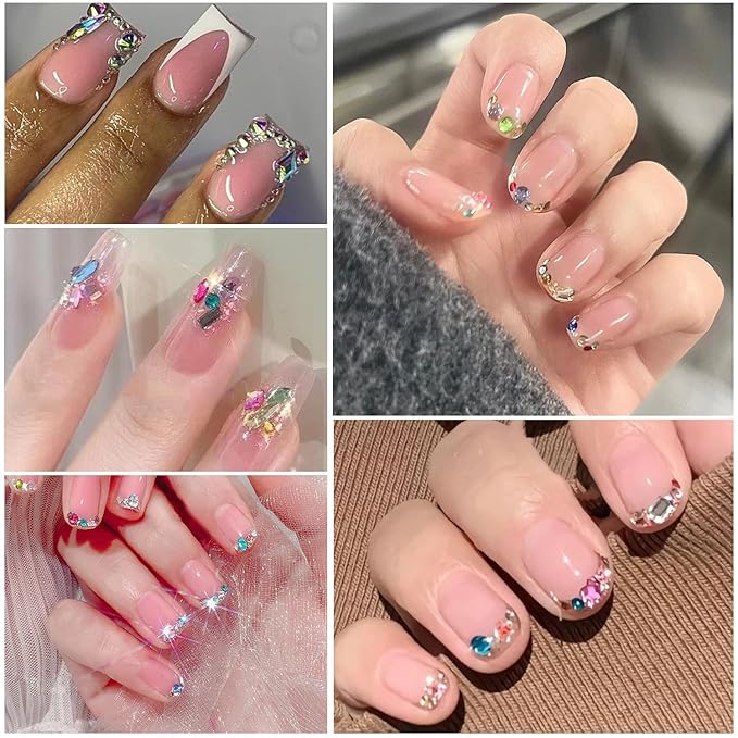 1440Pcs Mini Nail Rhinestones Colorful Nail Art Charms Multi Shape Crystal Charm Luxury Nail Art Flat Back Gems for 3D Small Star Heart Star Flower Nail Diamonds DIY Accessories Glitter Manicure Decor