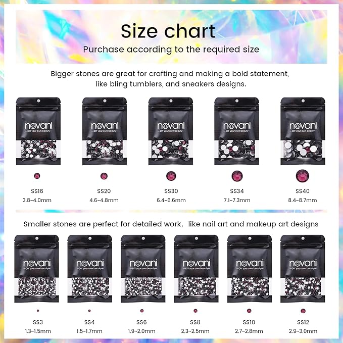 SS16 Non Hotfix Flatback Rhinestones - 1440pcs Amethyst Glass Nail Gems for Crafts, Makeup Bags, Shoes & DIY Decoration