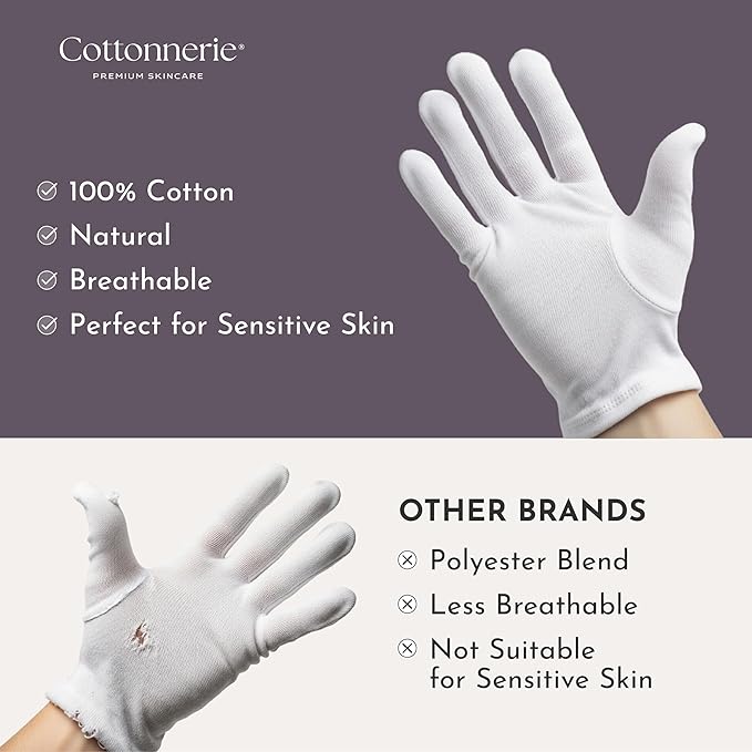 4 Pairs Cottonnerie Basics Cotton Gloves for Dry Hands Sleeping, Moisturizing Gloves Overnight, Hand Moisturizer Gloves, Moisture Gloves for Dry Hands Overnight, Sleeping Gloves, Small