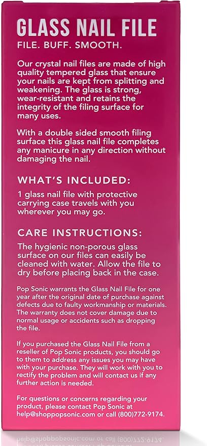 Pop Sonic Double-Sided Glass Nail File | Fingernail Files for Shaping & Smoothing Nails | High-Quality Tempered Glass | Strong, Wear-Resistant Filer w/Protective Carrying Case (Sunburst)