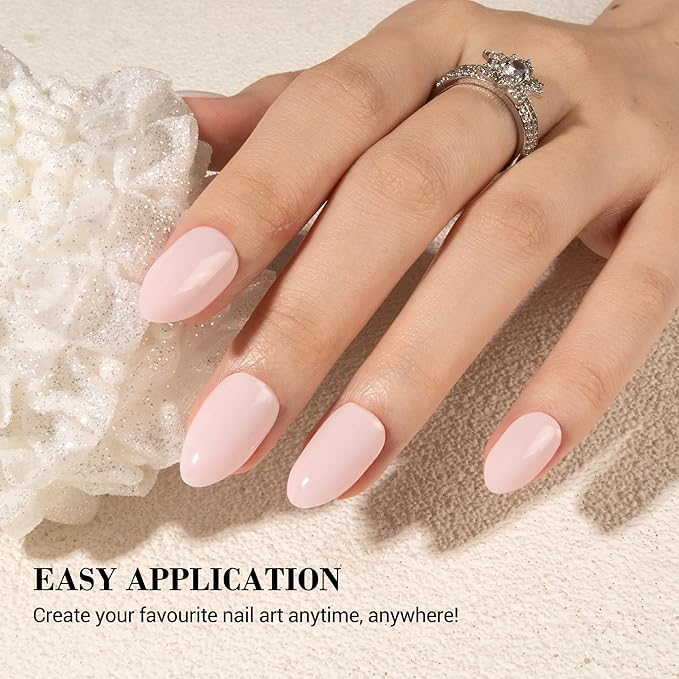 MelodySusie Semi Cured Gel Nail Strips (Pastel Pink)- Works with Nail lamp, Salon-Quality, Long Lasting, Easy to Apply & Remove - Includes 20Pcs, 2 Prep Pads, Nail File & Wooden Stick