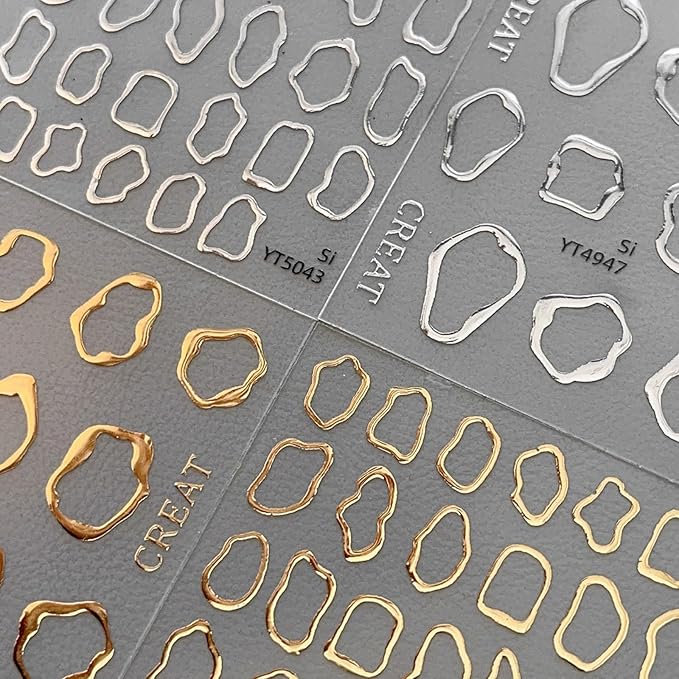 Gold Circle Nail Art Stickers Gold Bronzing Self-Adhesive Nail Stickers Irregular Frame Nail Art Accessories French Manicure Supplies Cute Circle Nail Art Supplies for Women Acrylic Nails Decorations