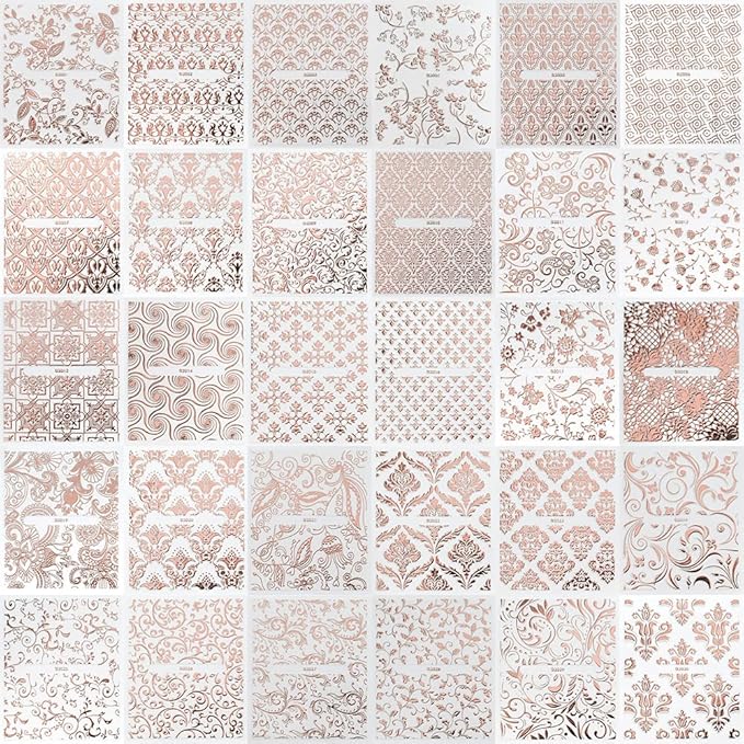 30 Sheets Rose Gold Lace Line Nail Stickers 3D Self Adhesive Nail Art Charms Sticker Decals for Crafts Supplies Accessories (ST-RG)