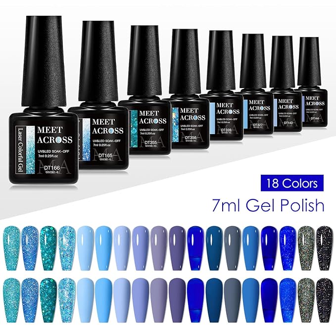 MEET ACROSS 18pcs Gel Nail Polish Set Soak Off UV LED Lamp Gel Nail Polish Kit (SET-11, 18pcs)