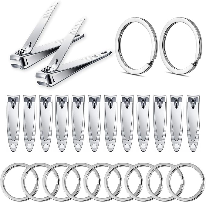 16-Piece Bulk Nail Clippers with Keychain Ring | Stainless Steel Travel Small Toenail Clippers Mini Fingernail Clippers for Men, Women, Gifts, Homeless Care Supplies
