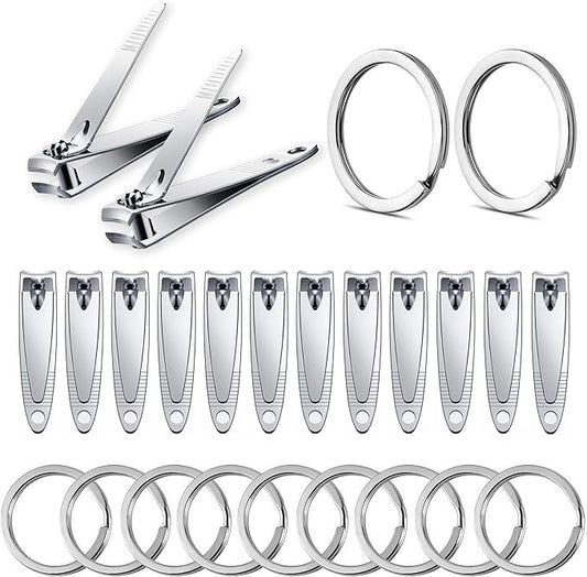 16-Piece Bulk Nail Clippers with Keychain Ring | Stainless Steel Travel Small Toenail Clippers Mini Fingernail Clippers for Men, Women, Gifts, Homeless Care Supplies