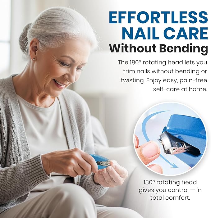Ergonomic Nail Clippers for Seniors & Adults – Doctor-Designed with Rotating Head for Toes and Fingernail - Durable and Hygienic Stainless Steel