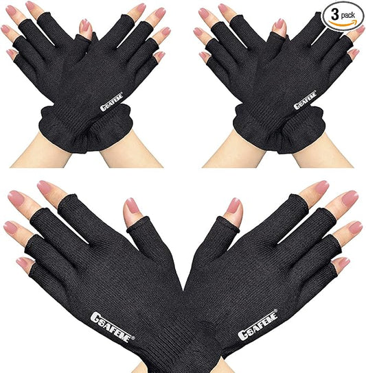 GSAFEME Cotton Gloves Eczema - Fingerless Touchscreen Moisturizing Gloves for Dry Hand Sleeping - Cotton Gloves for Men and Women, Black S/M 3 Pairs